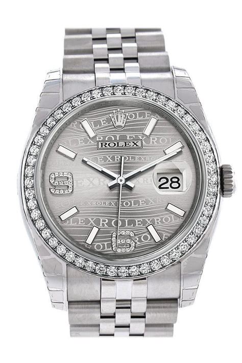 rolex date just rhodium wave diamond bezel|Rolex Datejust 36 best buy.